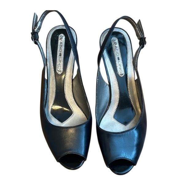 Bandolino Black Patent Peep-Toe Slingback Shoes Heels Size 7 Medium - Picture 1 of 4